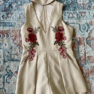 Tan Floral Romper with Choker Cutout